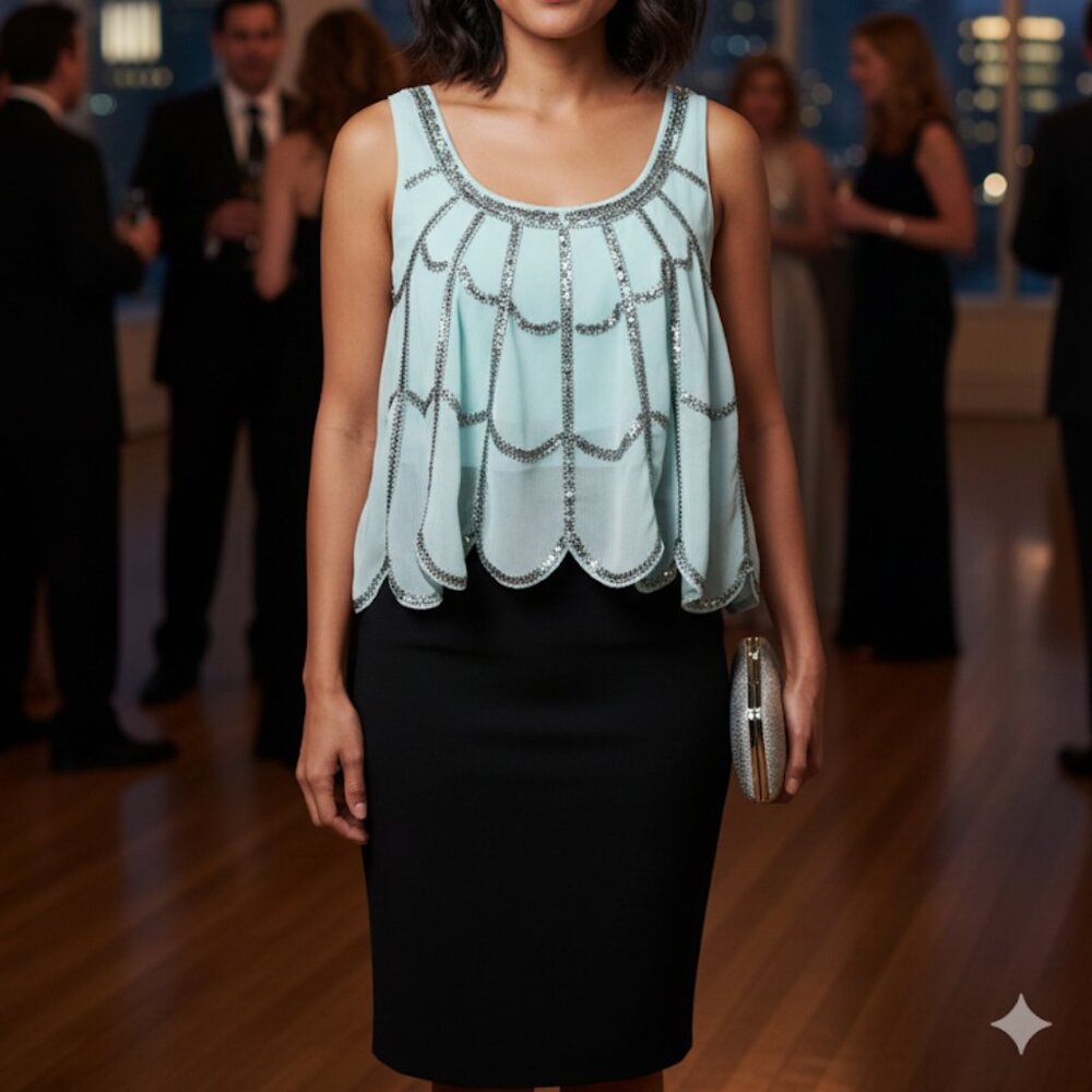 Riley + James beautiful mint / black sequin dress sz large